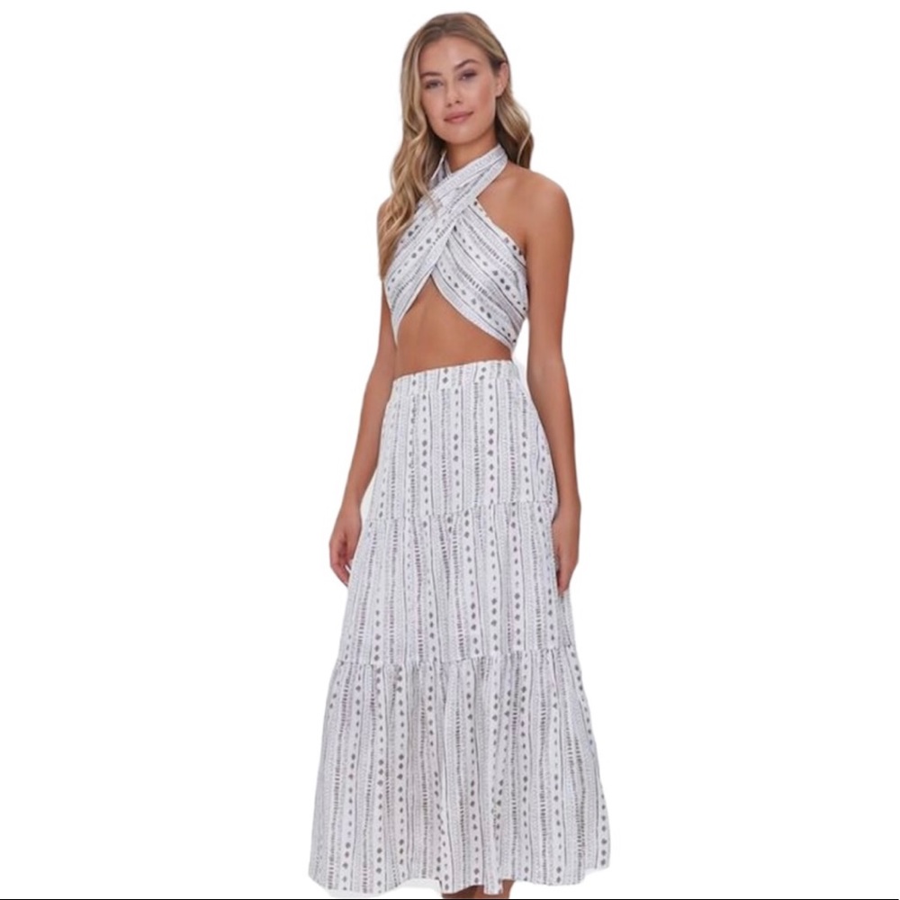 Geo shaped halter top midi skirt set
